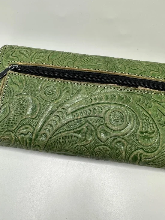 Source Unknown Green Tooled Leather Wallet Clutch - Picture 5 of 10